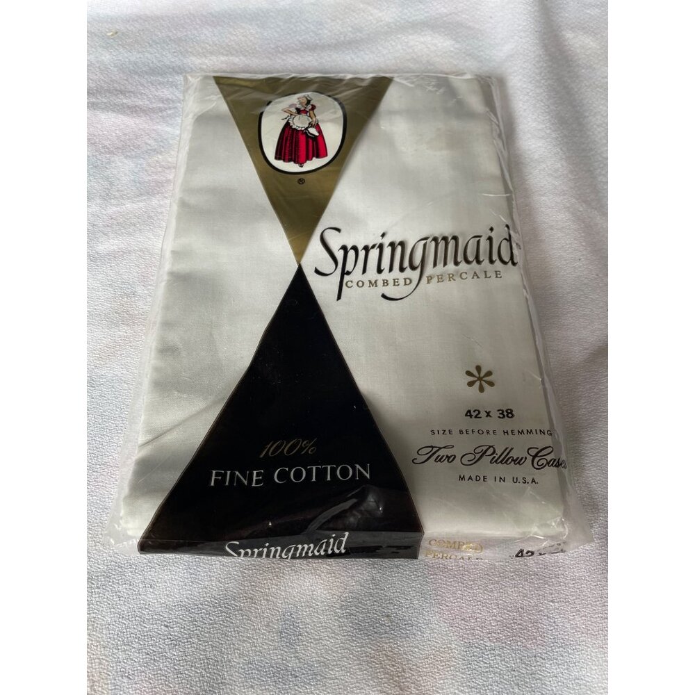 Vintage Springmaid Combed Percale Pillowcases 42x38 100% Fine Cotton White USA M